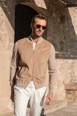 Pini Parma Almond Alcantara Bomber Jacket – Made In Italy Discount