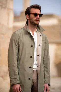 Pini Parma Beige And Green Reversible Raincoat - Made In Italy Best Sale