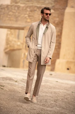 Pini Parma Beige And Green Reversible Raincoat - Made In Italy Best Sale