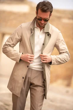 Pini Parma Beige And Green Reversible Raincoat - Made In Italy Best Sale