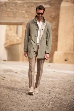 Pini Parma Beige And Green Reversible Raincoat - Made In Italy Best Sale
