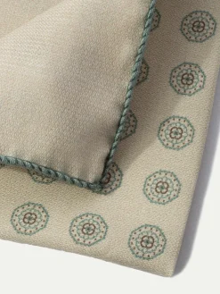 Pini Parma Beige And Sage Reversible Pocket Square - Made In Italy Outlet