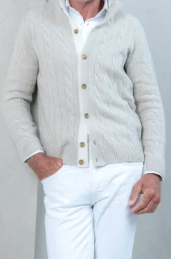 Pini Parma Beige Cable Knit Cashmere Blend Cardigan – Made In Italy Fashion