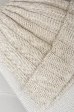 Pini Parma Beige Cashmere Rib Knit Beanie - Made In Italy Discount