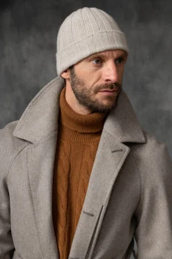 Pini Parma Beige Cashmere Rib Knit Beanie - Made In Italy Discount