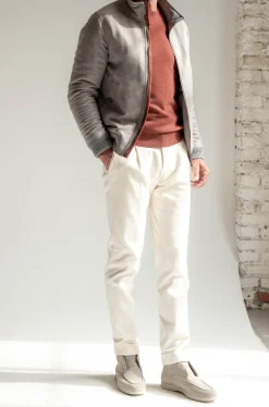 Pini Parma Beige Down Bomber In Loro Piana Wool With Rain System®– Made In Italy Hot