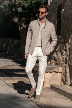 Pini Parma Beige Field Jacket In Loro Piana Green Storm System® Wool - Made In Italy Outlet