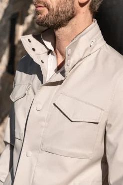 Pini Parma Beige Field Jacket In Loro Piana Green Storm System® Wool - Made In Italy Outlet