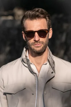 Pini Parma Beige Field Jacket In Loro Piana Green Storm System® Wool - Made In Italy Outlet