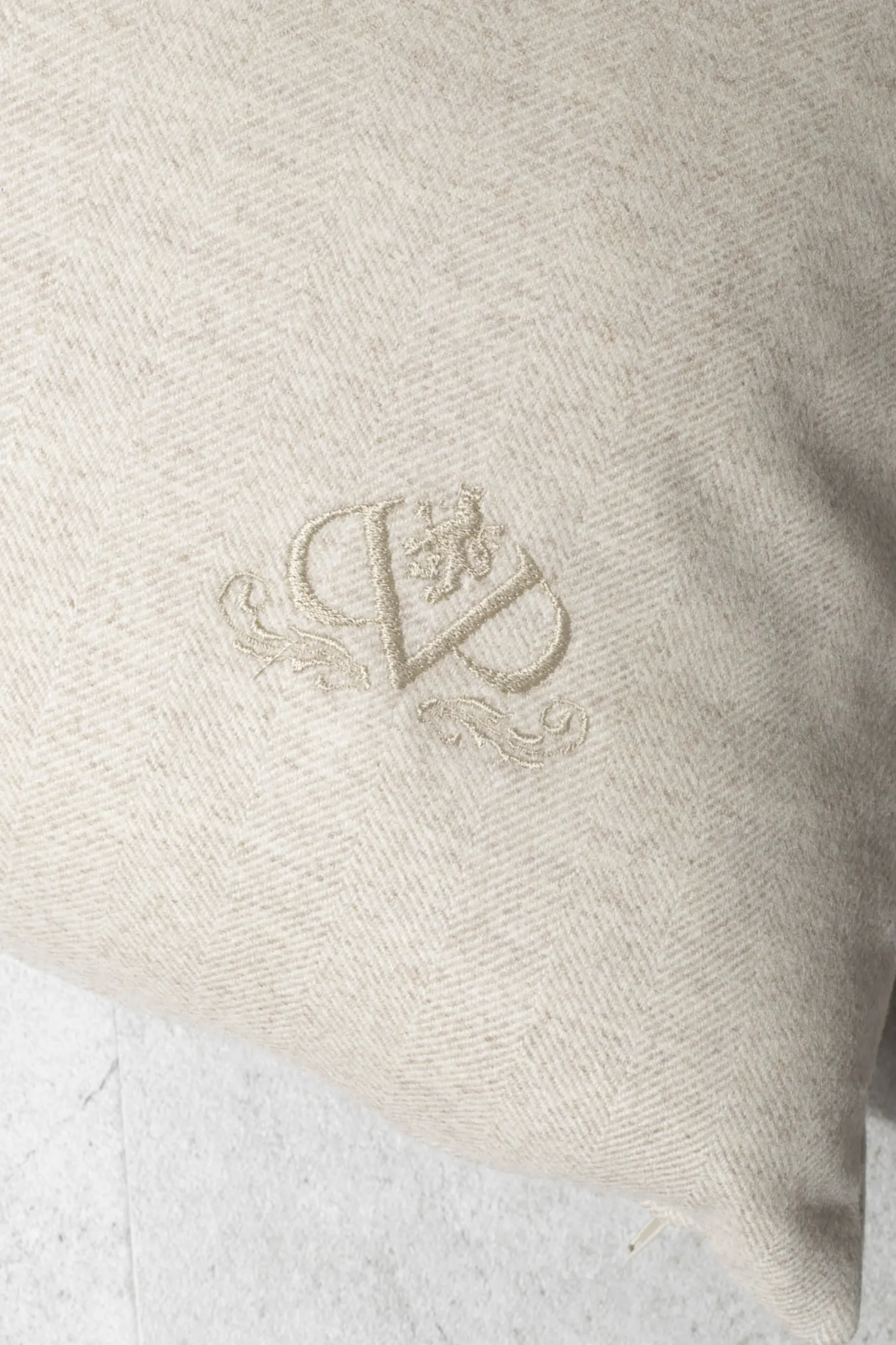 Pini Parma Beige Herringbone Wool Cushion - Made In Italy Fashion