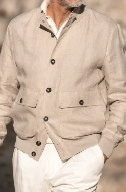Pini Parma Beige Linen Bomber Jacket – Made In Italy Cheap