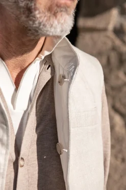 Pini Parma Beige Linen Reversible Down Vest – Made In Italy Flash Sale