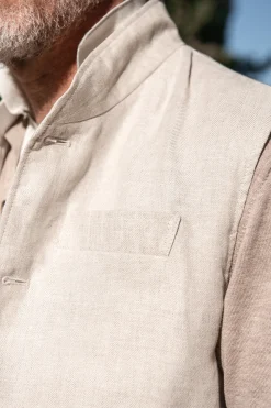 Pini Parma Beige Linen Reversible Down Vest – Made In Italy Flash Sale