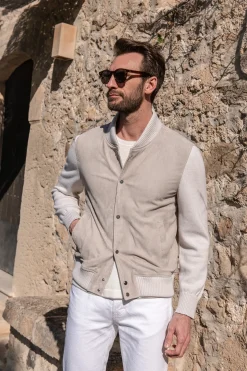 Pini Parma Beige Suede Knit Bomber – Made In Italy Outlet