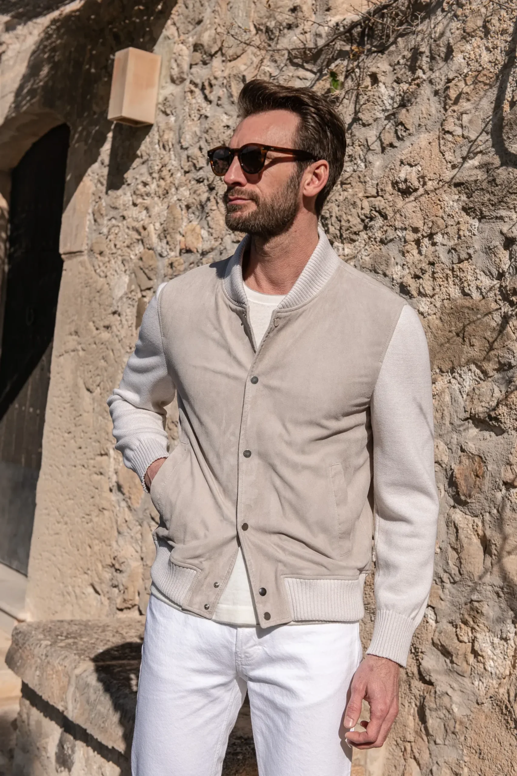 Pini Parma Beige Suede Knit Bomber – Made In Italy Outlet
