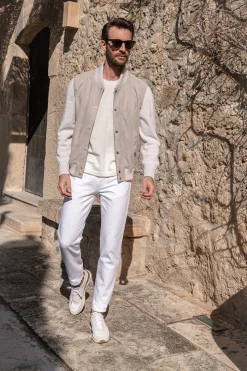 Pini Parma Beige Suede Knit Bomber – Made In Italy Outlet