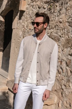 Pini Parma Beige Suede Knit Bomber – Made In Italy Outlet