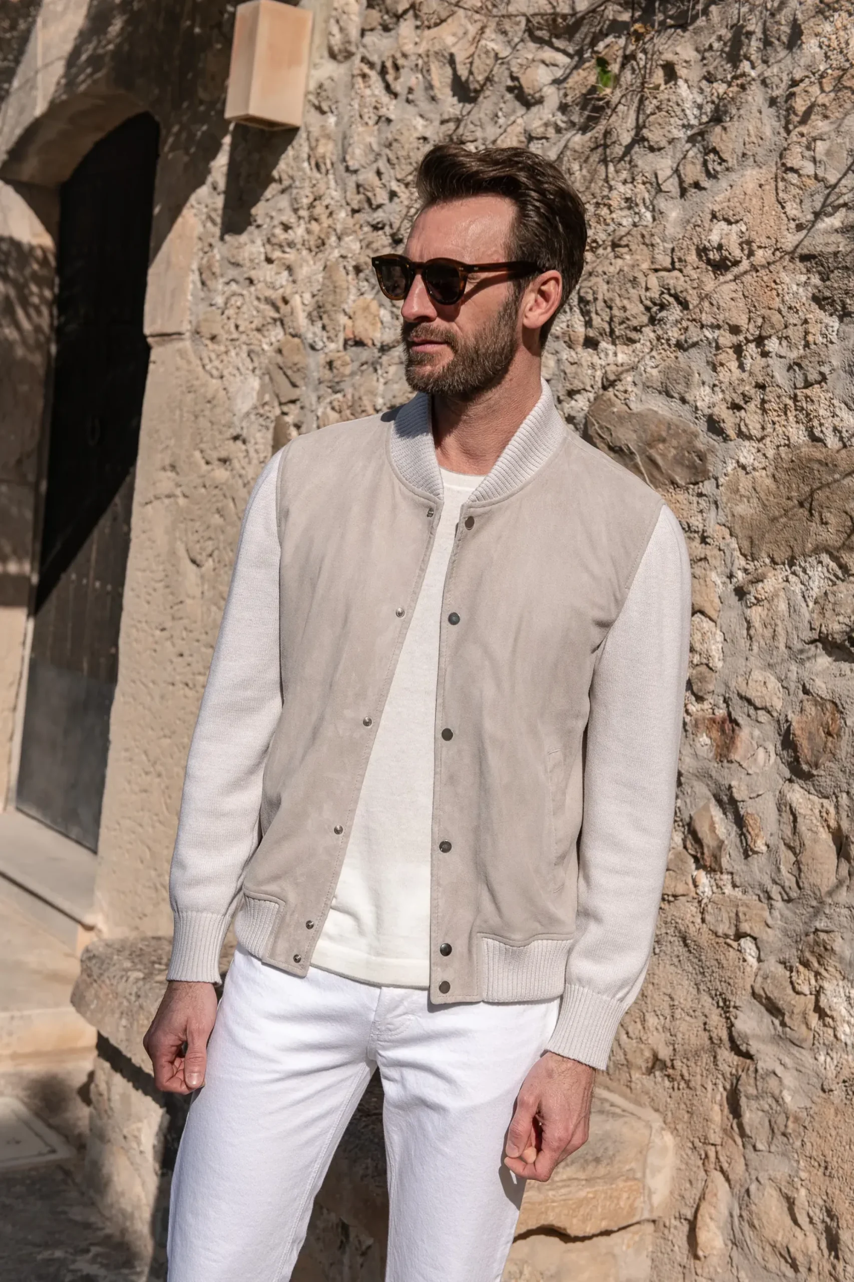 Pini Parma Beige Suede Knit Bomber – Made In Italy Outlet