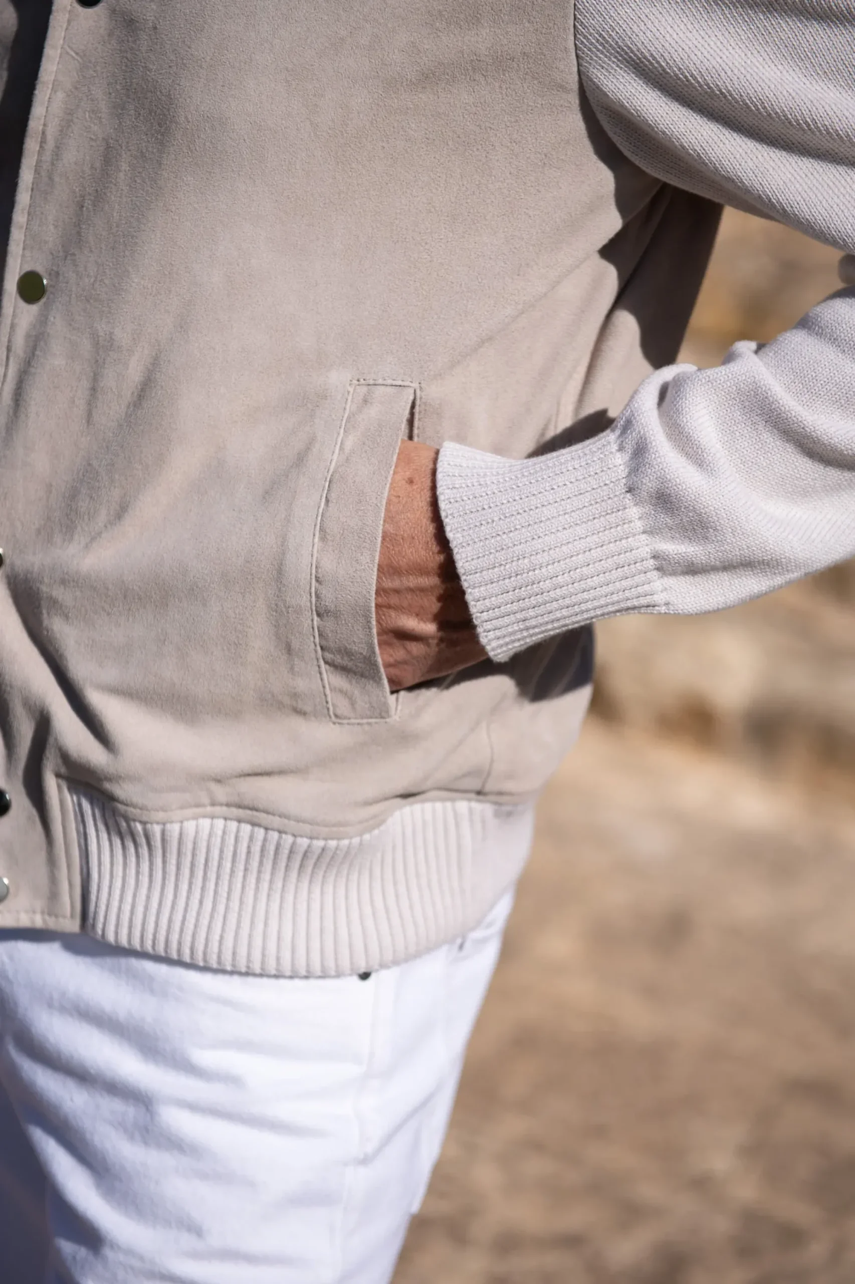 Pini Parma Beige Suede Knit Bomber – Made In Italy Outlet