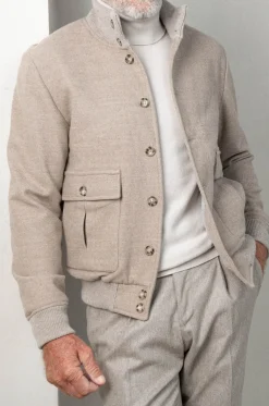 Pini Parma Beige Super 180's Wool Flannel Bomber Jacket – Made In Italy Shop