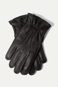 Pini Parma Black Cashmere Lined Deerskin Leather Gloves - Made In Italy Discount