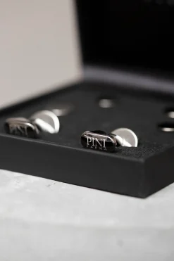 Pini Parma Black Cufflinks And Dress Studs Set - Made In Italy Fashion