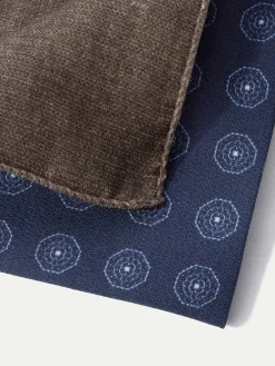 Pini Parma Blue And Brown Reversible Pocket Square - Made In Italy Cheap
