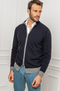 Pini Parma Blue And Grey Full Zip Cardigan – Made In Italy Discount