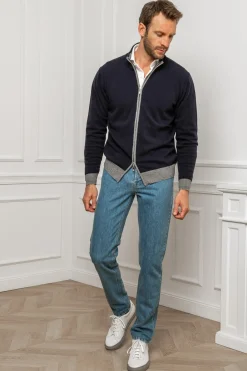Pini Parma Blue And Grey Full Zip Cardigan – Made In Italy Discount