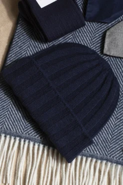 Pini Parma Blue Cashmere Rib Knit Beanie - Made In Italy New