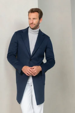 Pini Parma Blue Coat In Loro Piana Wool – Made In Italy Flash Sale