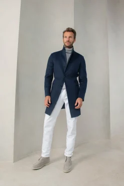 Pini Parma Blue Coat In Loro Piana Wool – Made In Italy Flash Sale