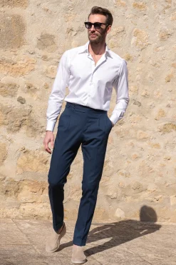 Pini Parma Blue Cotton Trousers "Soragna Capsule Collection" - Made In Italy Fashion