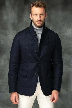 Pini Parma Blue Down Jacket In Loro Piana Wool With Rain System®– Made In Italy Best Sale