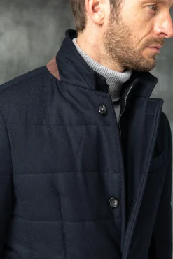Pini Parma Blue Down Jacket In Loro Piana Wool With Rain System®– Made In Italy Best Sale