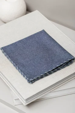Pini Parma Blue Flannel Cotton Pocket Square With White Edges - Made In Italy Online
