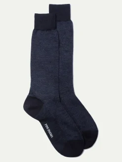 Pini Parma Blue Herringbone Short Socks - Made In Italy Cheap