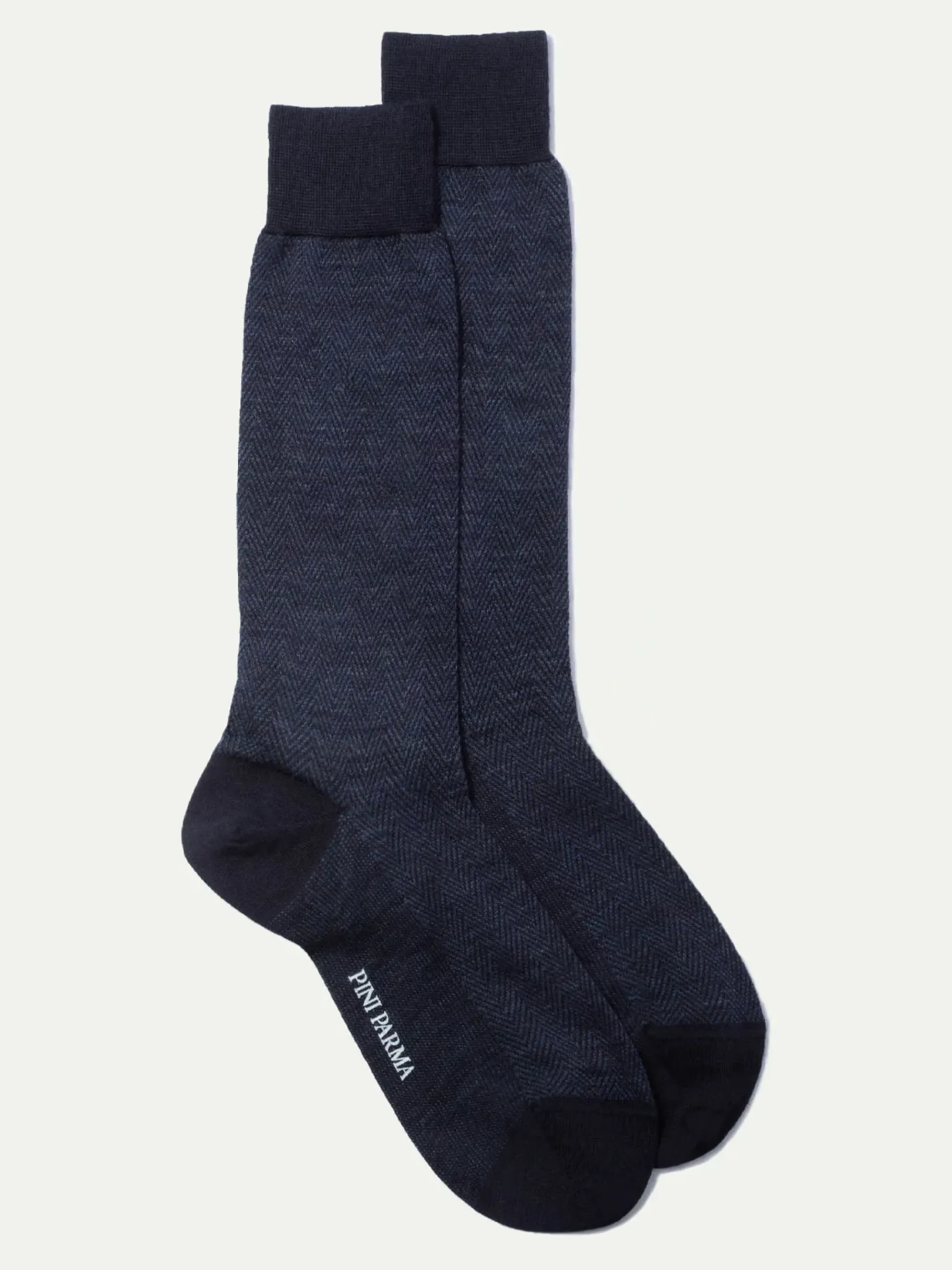 Pini Parma Blue Herringbone Short Socks - Made In Italy Cheap