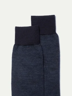 Pini Parma Blue Herringbone Short Socks - Made In Italy Cheap