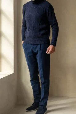 Pini Parma Blue Jacquard Pattern Cashmere Blend Turtleneck – Made In Italy Hot