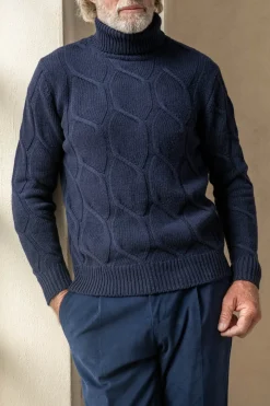 Pini Parma Blue Jacquard Pattern Cashmere Blend Turtleneck – Made In Italy Hot
