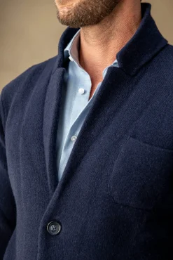 Pini Parma Blue Knitted Jacket – Wool And Cashmere – Made In Italy Online