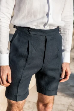 Pini Parma Blue Linen Shorts - Made In Italy Outlet
