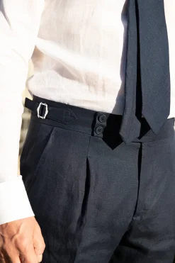 Pini Parma Blue Linen Trousers "Soragna Capsule Collection" - Made In Italy Clearance
