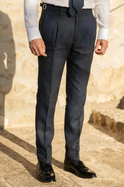 Pini Parma Blue Linen Trousers "Soragna Capsule Collection" - Made In Italy Clearance