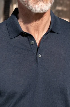 Pini Parma Blue Long Sleeve Cotton Polo - Made In Italy Best