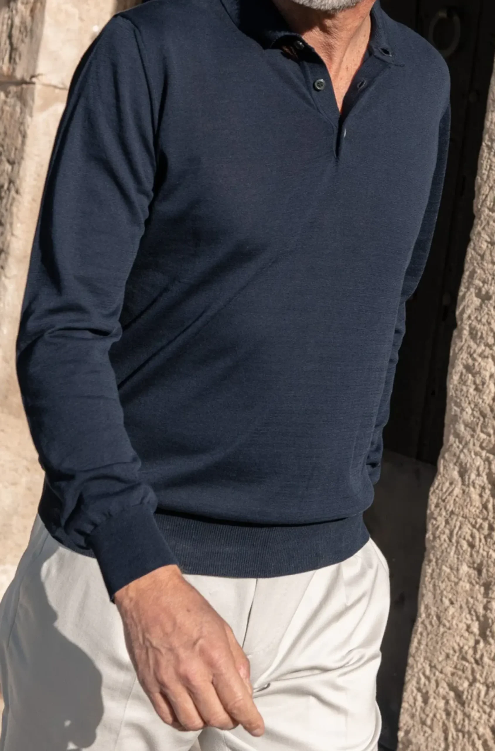 Pini Parma Blue Long Sleeve Cotton Polo - Made In Italy Best
