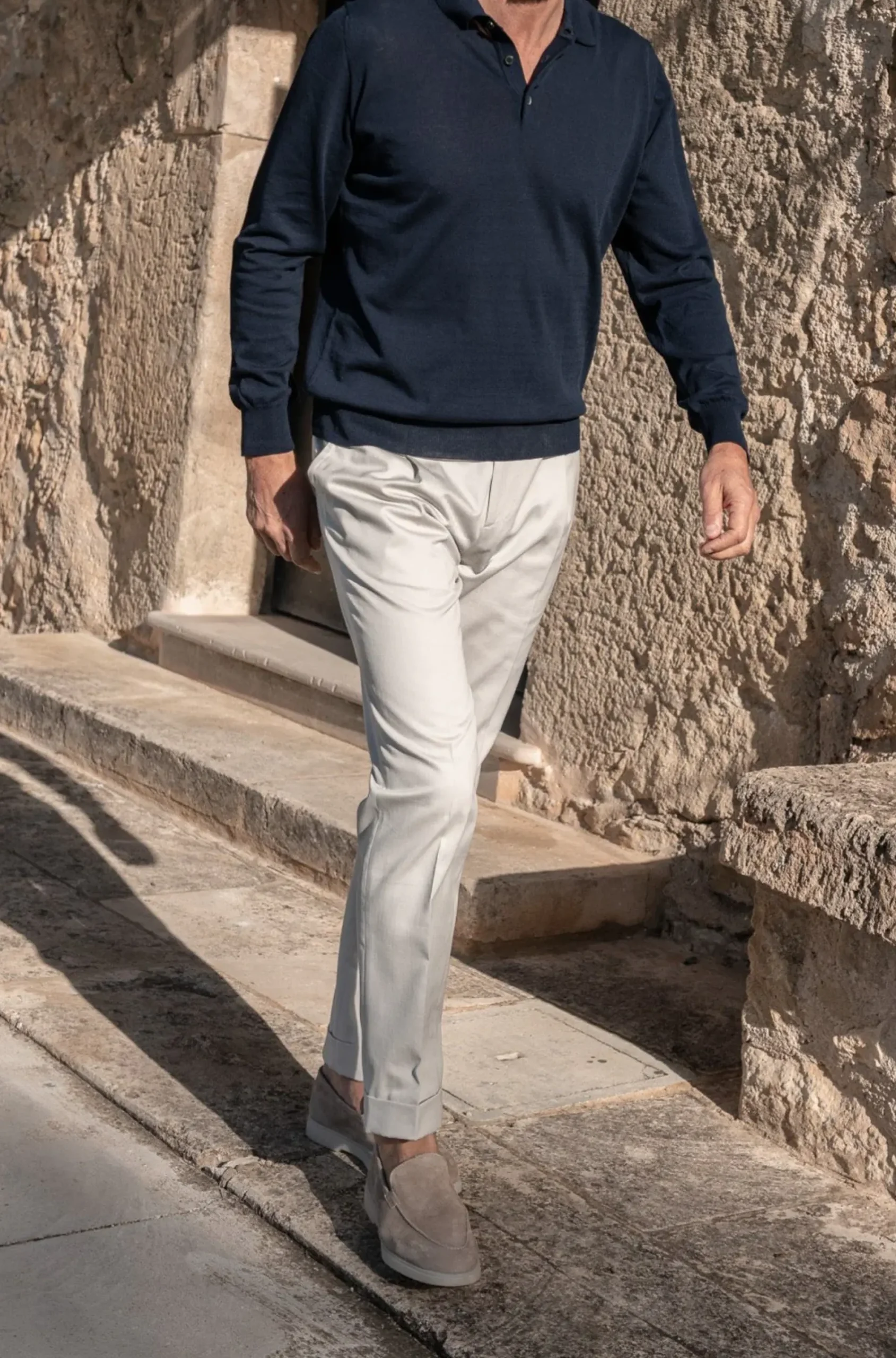 Pini Parma Blue Long Sleeve Cotton Polo - Made In Italy Best