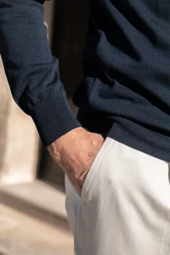 Pini Parma Blue Long Sleeve Cotton Polo - Made In Italy Best