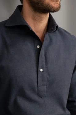 Pini Parma Blue Popover Shirt - Flannel Touch - Made In Italy Discount